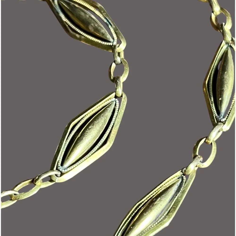 Antique Vtg GOLD FILLED POCKET WATCH CHAIN Marquise Lozenge Links ORIA ART DECO
